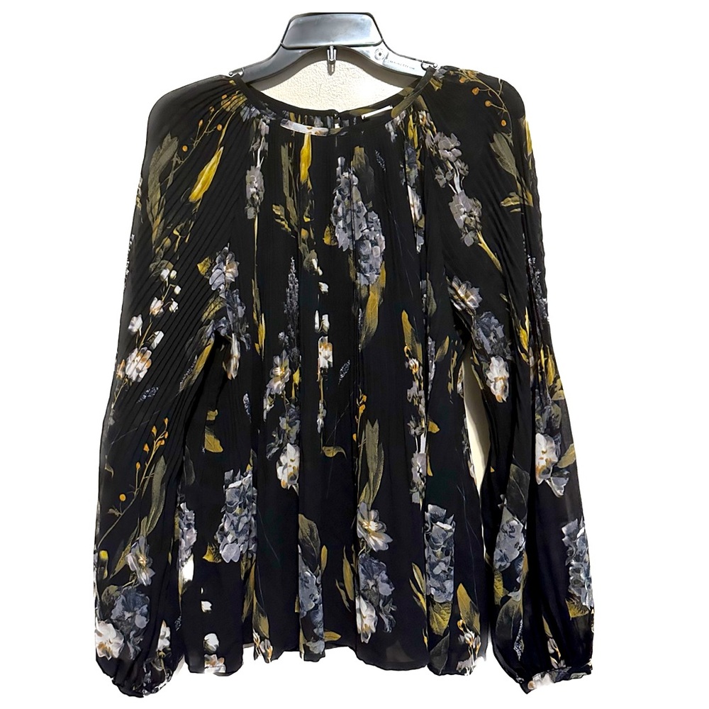A New Day Pleated Floral Bell Sleeve Sheer Blouse Women’s size XXL EUC